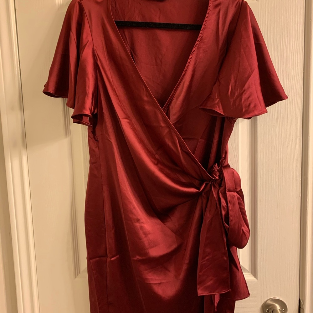 Beautiful red silk material wrap dress!